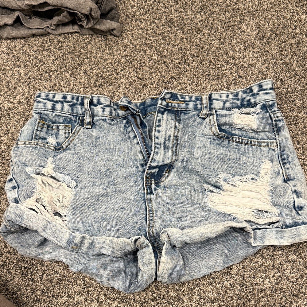 SHEIN Light Blue Distressed Jean Shorts